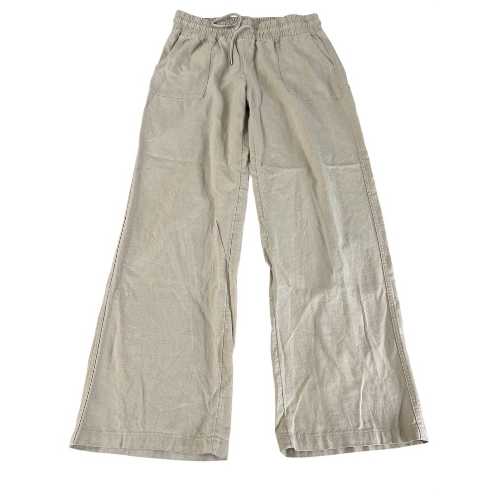 Willit Women's Pants Sz Large Sand Pockets Linen‎ Waistband Pull On Wide Leg